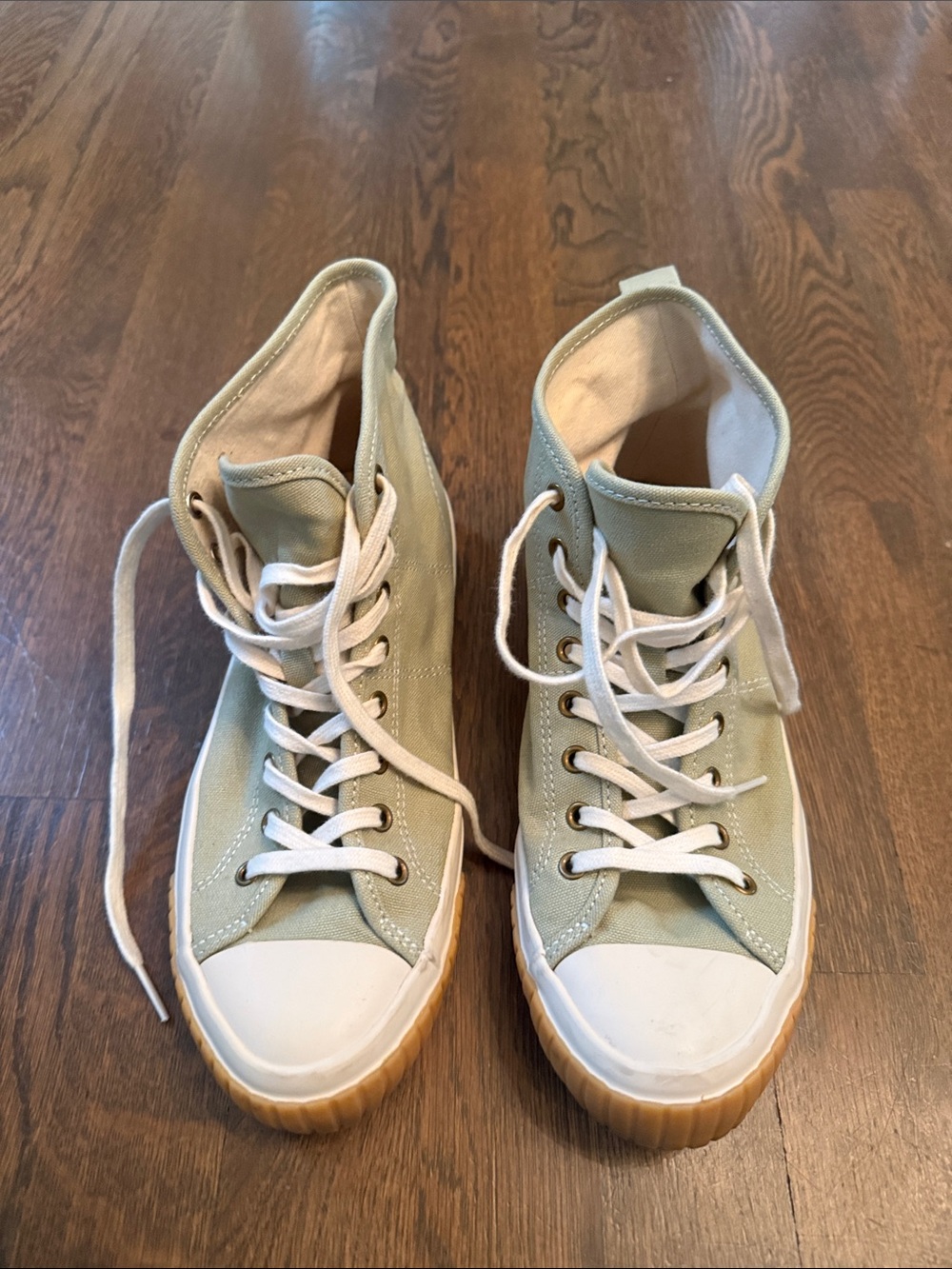 J Crew women’s Canvas High-Top Sneakers in Sage Green